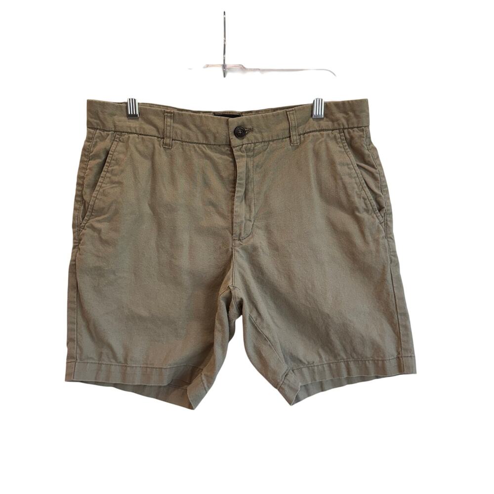 Ben Sherman Regular Fit Linen Cotton Blend Shorts Khaki Green Casual 32W